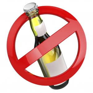 No alcohol sign. Bottle of beer on white isolated background.