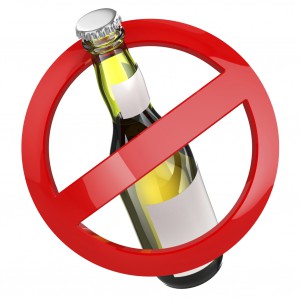No alcohol sign.  Bottle of beer on white isolated background.